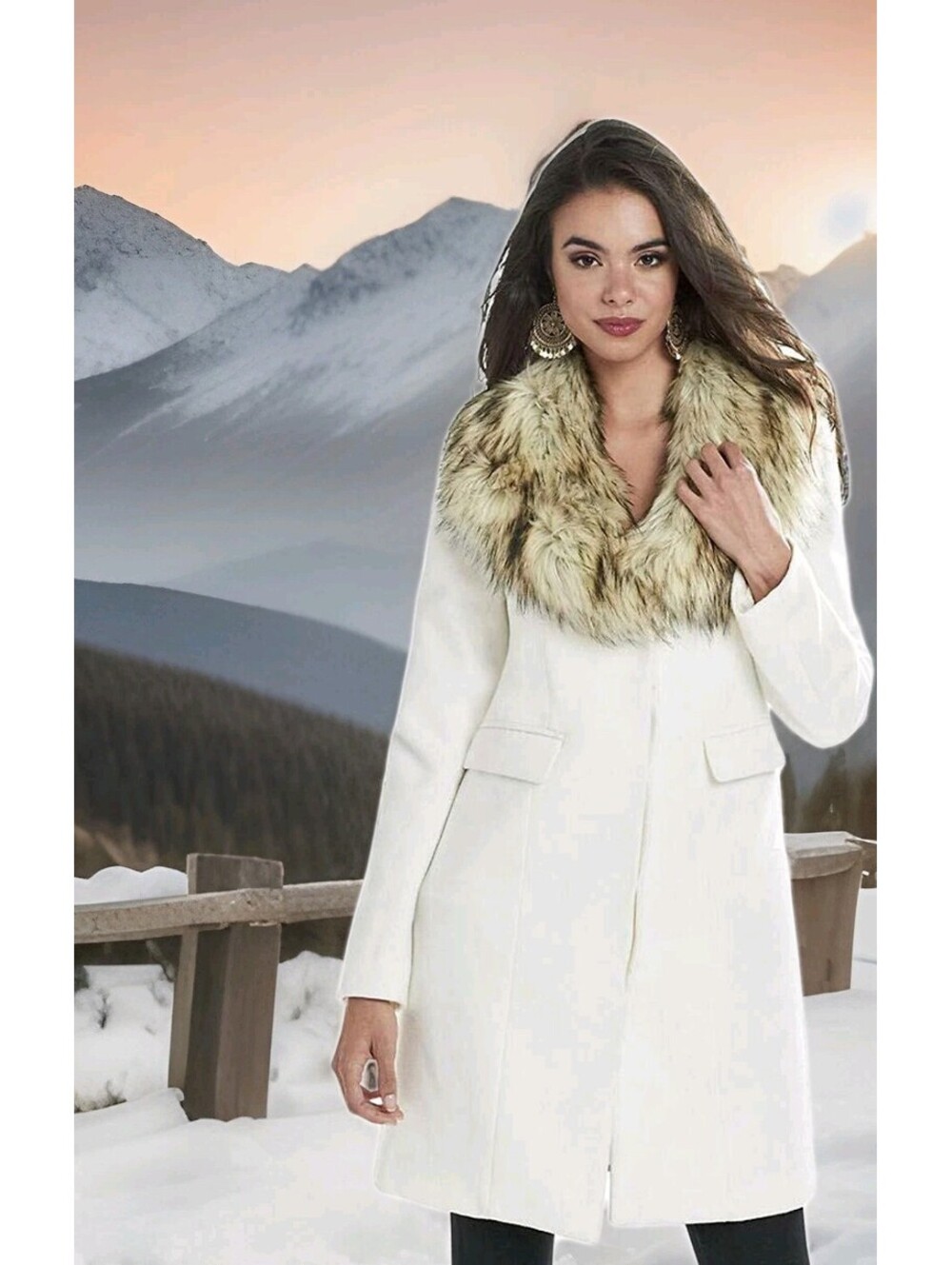 New K Jordan White Winter Car Coat Formal Jacket Womens Medium Cute Fur Pea Cute